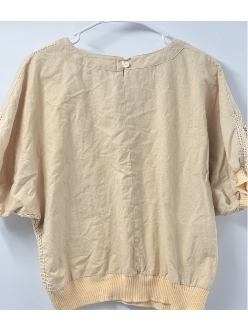 Vintage 1980’s Tan Knit Crochet Short Sleeve Sweater Size Large - Picture 2 of 10